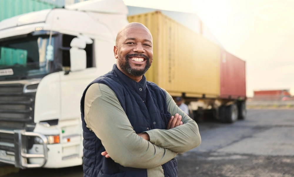 Smiling truck driver during CVSA inspection